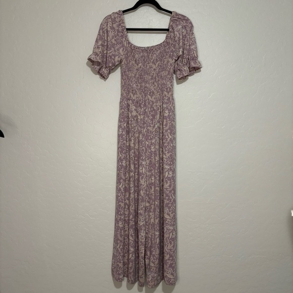 Wayf Violet Floral Ruffle Puff Sleeve Smocked Boho Cropped Wide Leg Jumpsuit XS - Picture 6 of 10